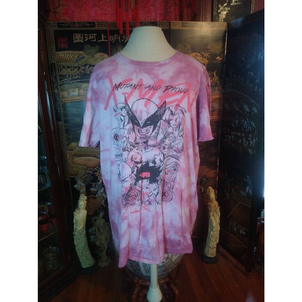 Large Xmen Mutant and Proud Womens Pink Tie Dye Tee Tshirt